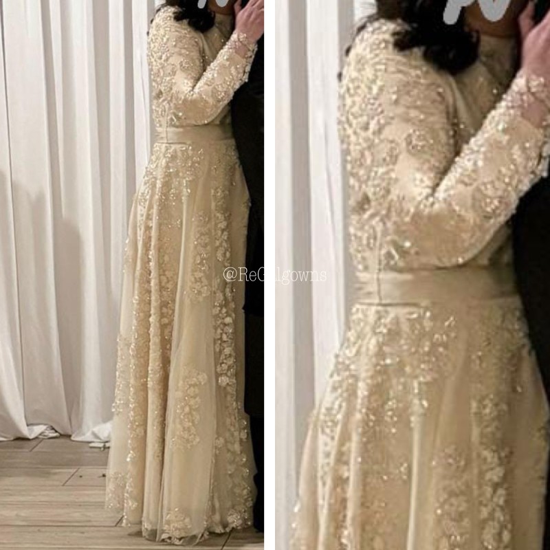 C and M champagne colour beaded gown