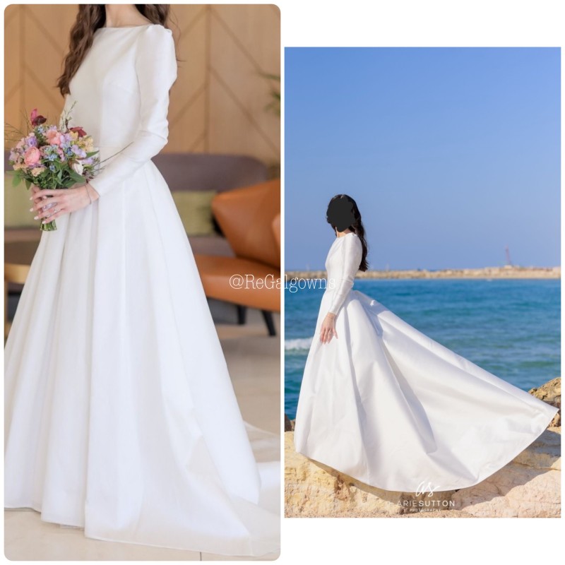 Custom-made 100% silk wedding dress. Timeless design with delicate button detailing. Worn once, professionally cleaned. Can be altered.